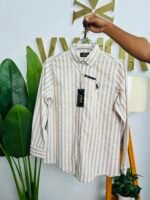 Premium Beige Striped Casual Shirt for Men – Full Sleeve Formal & Casual Wear - Image 3