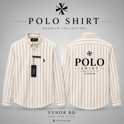 Premium Beige Striped Casual Shirt for Men – Full Sleeve Formal & Casual Wear