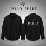 Premium Black Polo Full Sleeve Shirt for Men Hanging on Display