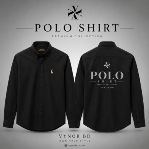 Premium Black Polo Full Sleeve Shirt for Men Hanging on Display