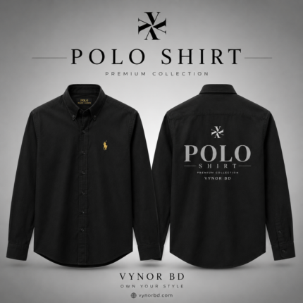 Premium Black Polo Full Sleeve Shirt for Men Hanging on Display