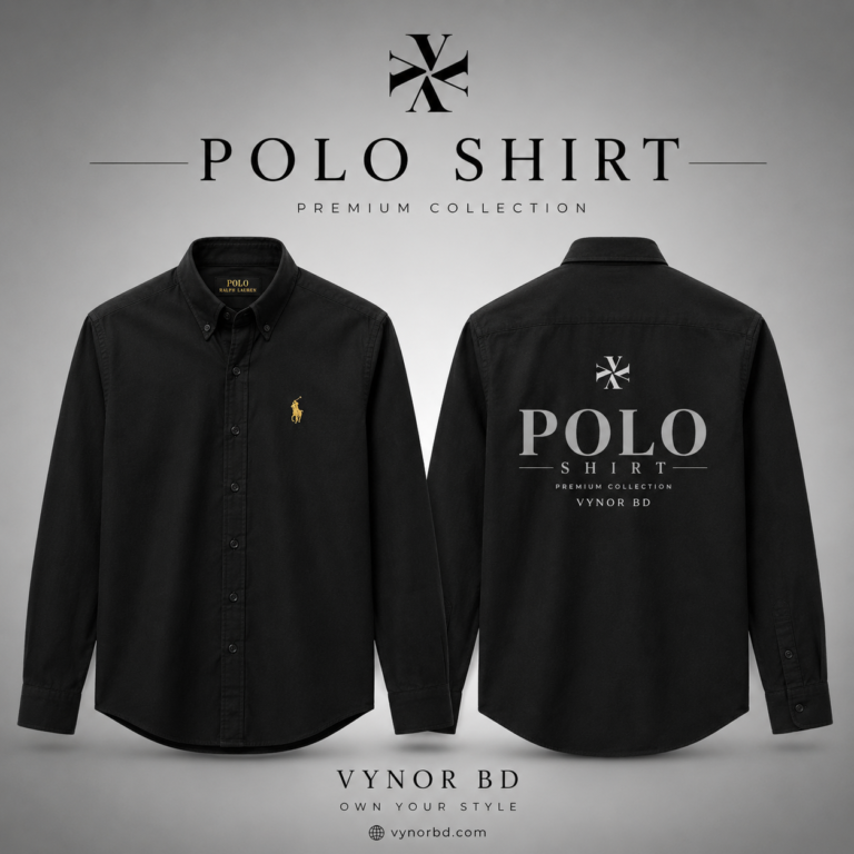 Premium Black Polo Full Sleeve Shirt for Men Hanging on Display