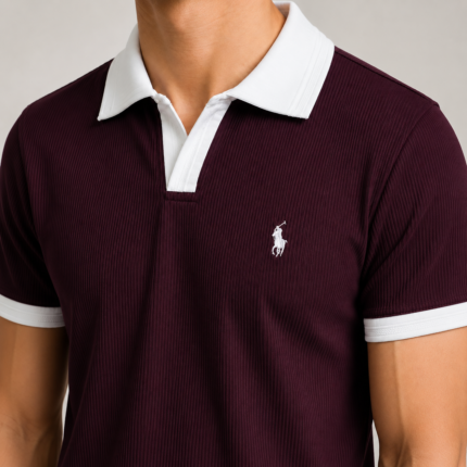Classic Old Money Ribbed Polo Shirt - Burgundy