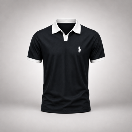 Classic Old Money Ribbed Polo Shirt - Black