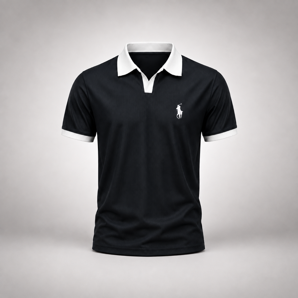 file_00000000290c82118655f6ae7afeec6e Classic Old Money Ribbed Polo Shirt - Black - Image 1
