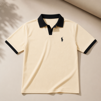 Classic Old Money Ribbed Polo Shirt - Cream Beige