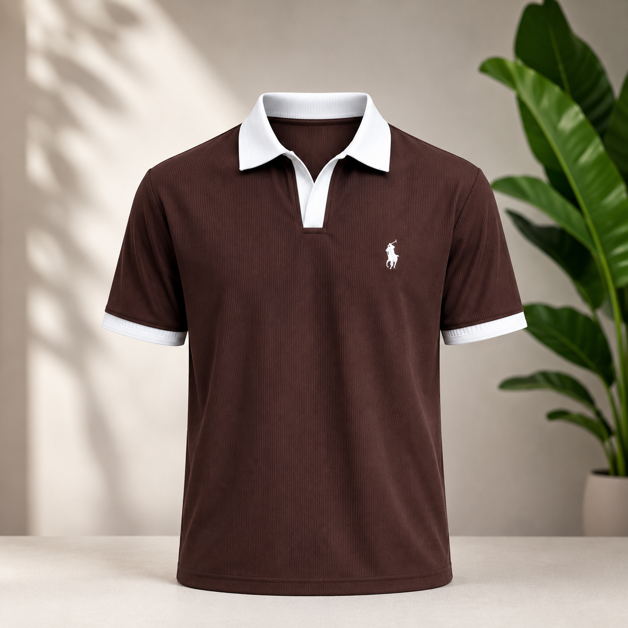 file_0000000054888211946078e5dd3e84d9 Classic Old Money Ribbed Polo Shirt - Espresso Brown - Image 1